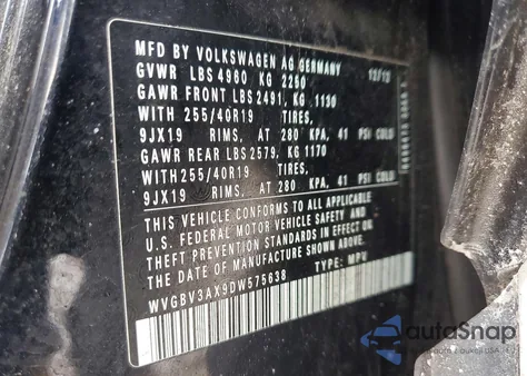 2013 Volkswagen Tiguan S из США, поврежденный, VIN WVGBV3AX9DW575638